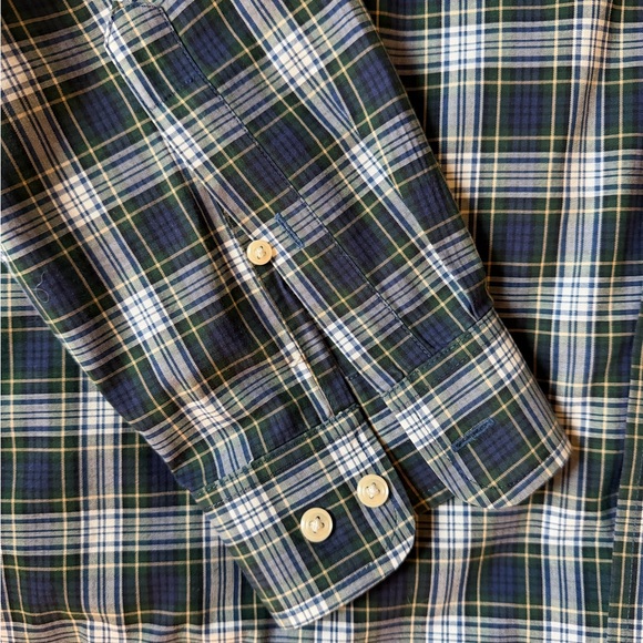 Men’s L.L. Bean Navy and Green Plaid Button Down Shirt - Picture 2 of 3